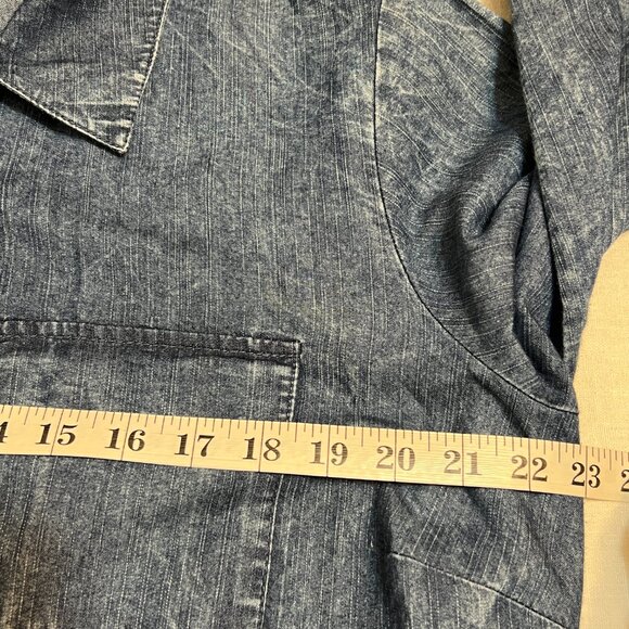Ashley Stewart Denim Shirt Dress Size 12 Belted Midi Blue Chambray Button Down - Picture 7 of 11